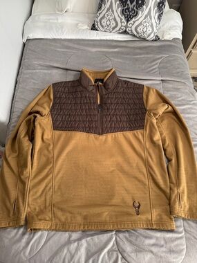 Badlands Men's Quarter-Zip Pullover Jacket in Brown and Camel Sz XL
